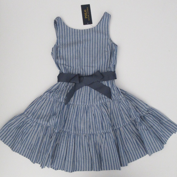 Ralph Lauren Dobby Striped Tiered Dress w/Sash NEW - Picture 2 of 8